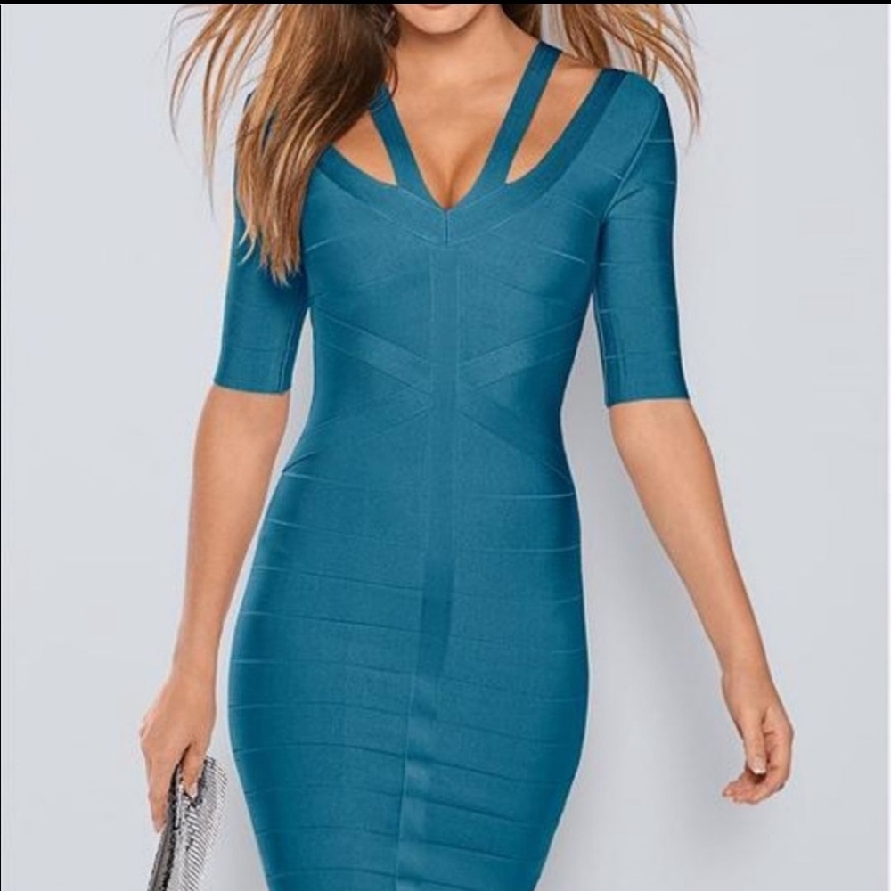 !SOLD! Dark Teal Strappy Bandage Dress